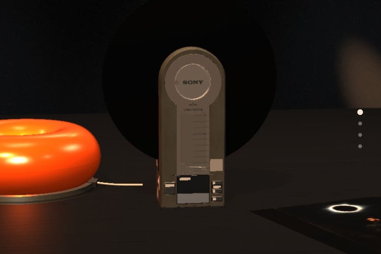 The Sony PS-F9 vertical turntable on a desk